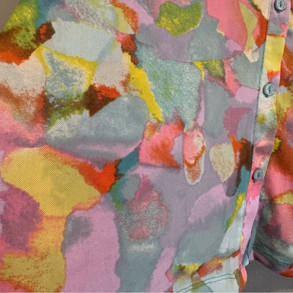 LOGO Colorful Artsy Button-Up Mesh Shirt Long Sleeve Pastel L - Picture 3 of 5